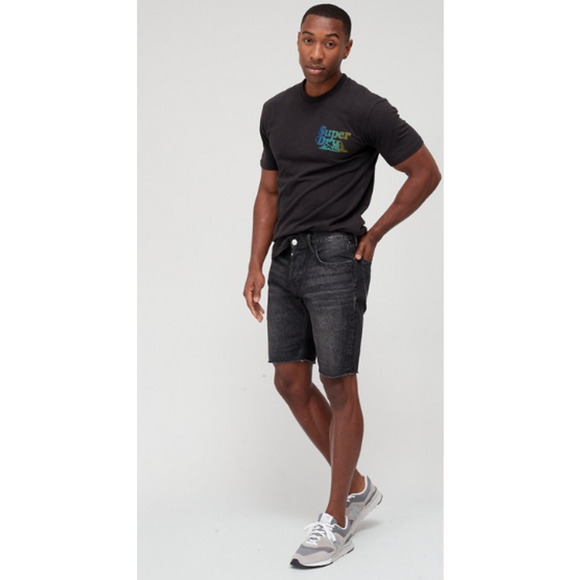 NEW ALLSAINTS Switch Denim Shorts Men's Size 33 Washed Black Raw Hem Slim Fit